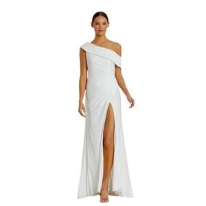Mac Duggal NEW Size 4 White Foldover Off Shoulder Slit Bridal Prom Gown 26517